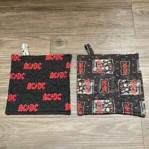 AC/DC Black and Red Quilted Pot Holders handmade